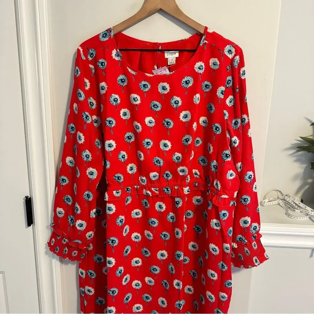 NWT J. Crew Red Floral Long Sleeve Mini Dress 22